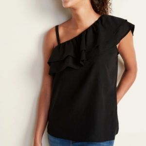 OLD NAVY | Ruffle One Shoulder Black Top